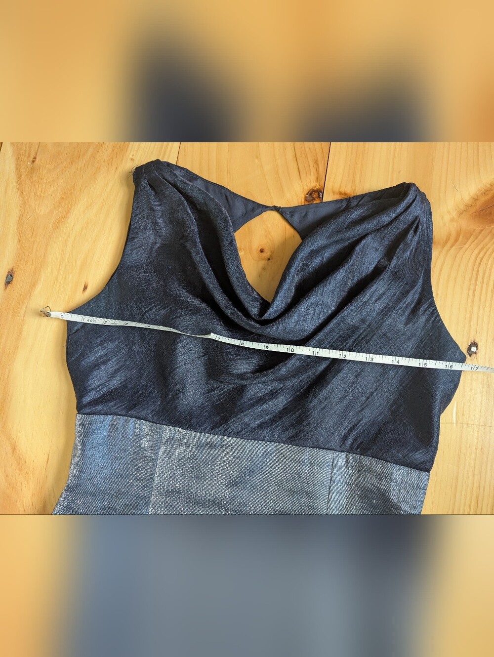 Vintage Navy Blue Two-toned Cowl Neck Dress With Drop Waist - Picture 7 of 7